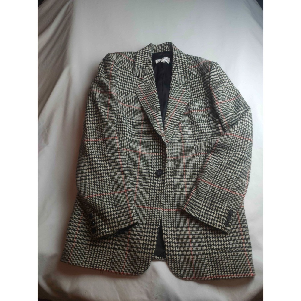 Vintage Jones New York Blazer Jacket Womens Size 10 Plaid Houndstooth Wool Woven